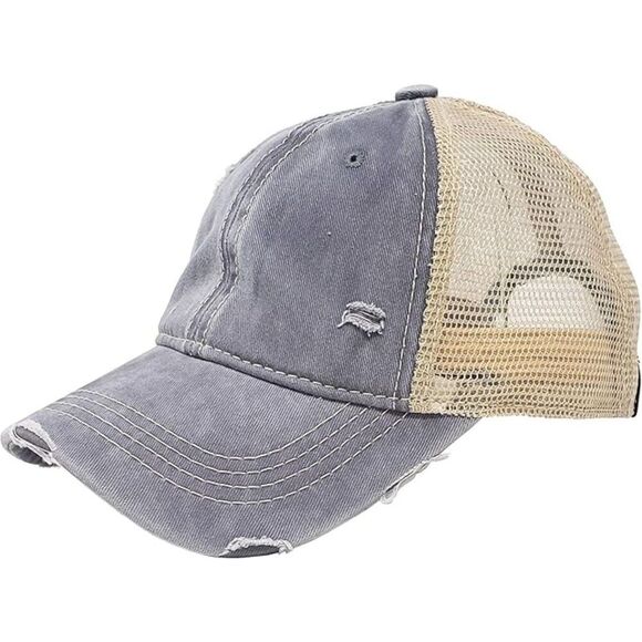 Women\'s Grey Beige Mesh Washed Adjustable Fit Classic Comfortable Baseball Cap